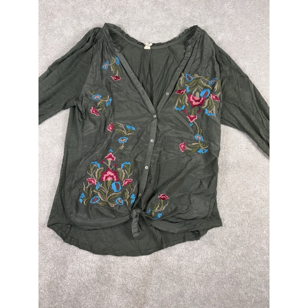 tiny anthropologie lazuli embroidered top dark green floral small - Picture 2 of 8